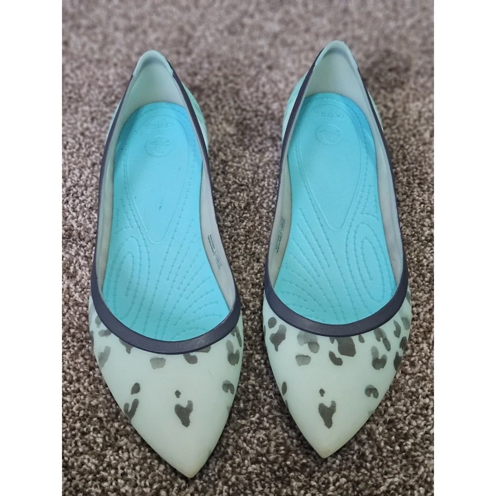 CROCS Womens Rio Ballet Flat‎ Size 9 Leopard Fade Rubber Pointed Slip On Shoe